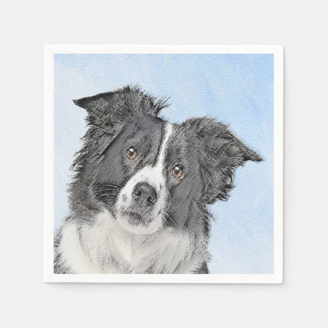 Border Collie Painting - Niedliche Original Dog Ar Serviette (Vorderseite)
