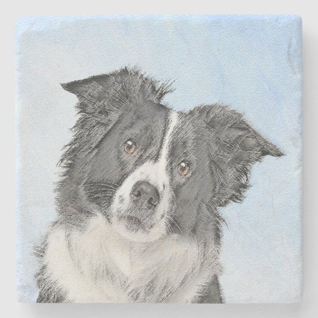 Border Collie Painting - Niedliche Original Dog Ar Steinuntersetzer (Vorderseite)