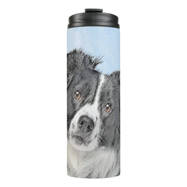 Border Collie Painting - Niedliche Original Dog Ar Thermosbecher (Vorderseite)