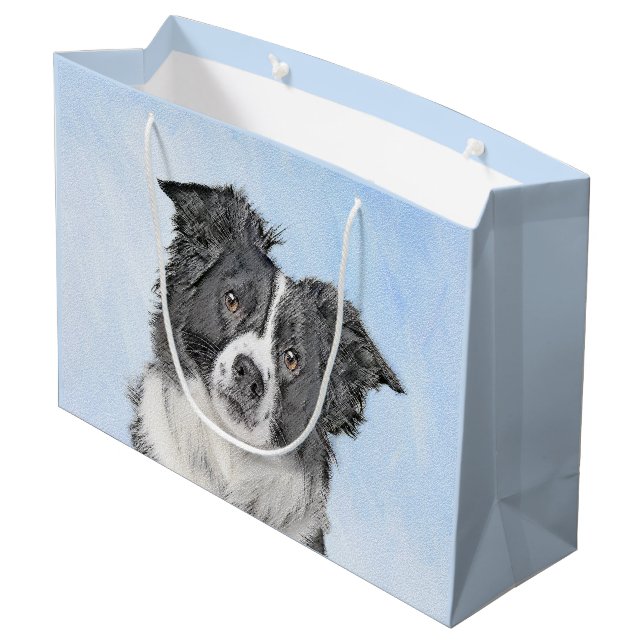 Border Collie Painting - Niedliche Original Hunde  Große Geschenktüte (Rückseite Schrägansicht)