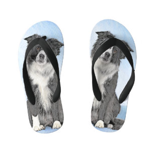 Border Collie Painting - Niedliche Original Hunde Kinderbadesandalen