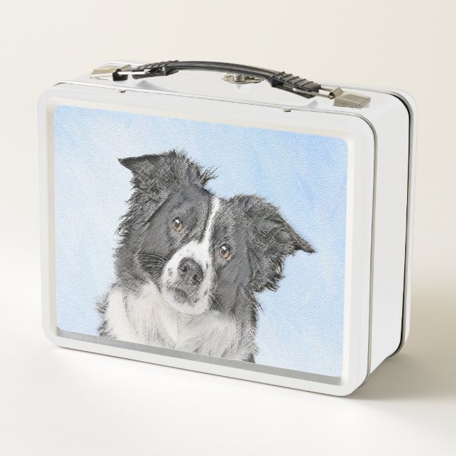 Border Collie Painting - Niedliche Original Hunde  Metall Brotdose (Rückseite)