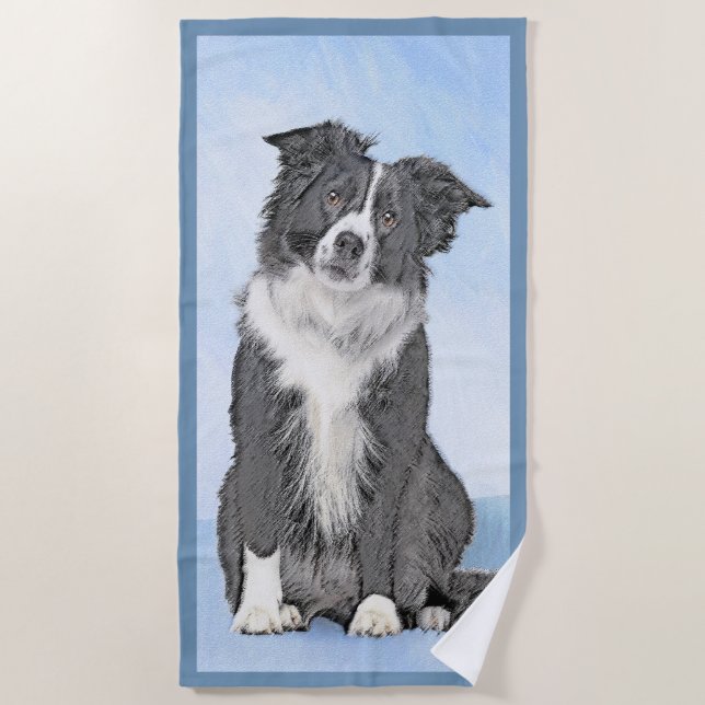 Border Collie Painting - Niedliche Original Hunde  Strandtuch (Vorderseite)