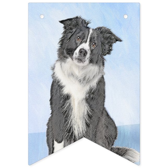 Border Collie Painting - Niedliche Original Hunde  Wimpelkette (Erste Fahne)