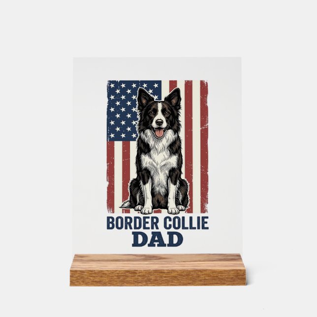 Border Collie Papa Patriotisches Vintage-Hund-Shir Acrylschild (Vorderseite)