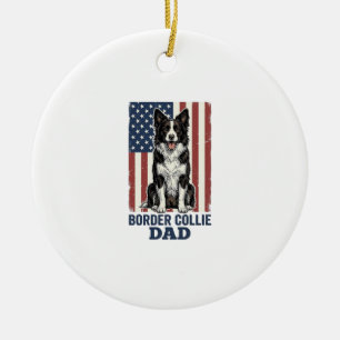 Border Collie Papa Patriotisches Vintage-Hund-Shir Keramik Ornament