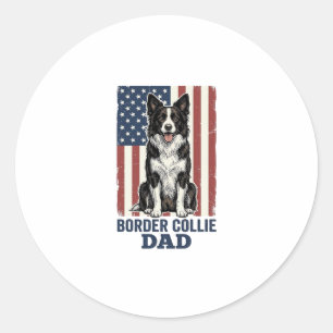 Border Collie Papa Patriotisches Vintage-Hund-Shir Runder Aufkleber