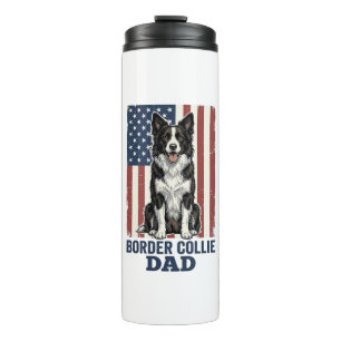 Border Collie Papa Patriotisches Vintage-Hund-Shir Thermosbecher