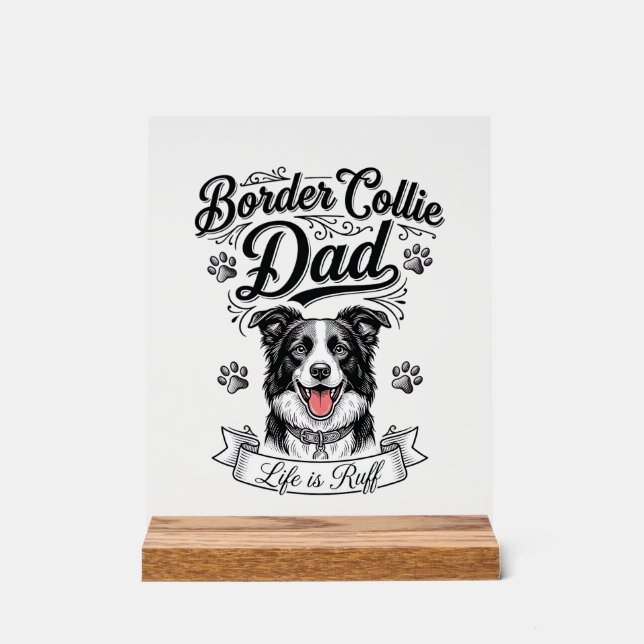 Border Collie Papa Vintage Gravur Hund Shirt Desig Acrylschild (Vorderseite)