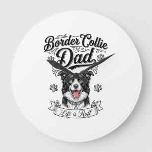 Border Collie Papa Vintage Gravur Hund Shirt Desig Große Wanduhr