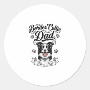 Border Collie Papa Vintage Gravur Hund Shirt Desig Runder Aufkleber