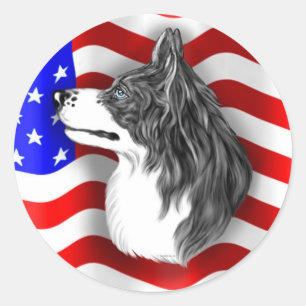 Border Collie Patriot Runder Aufkleber
