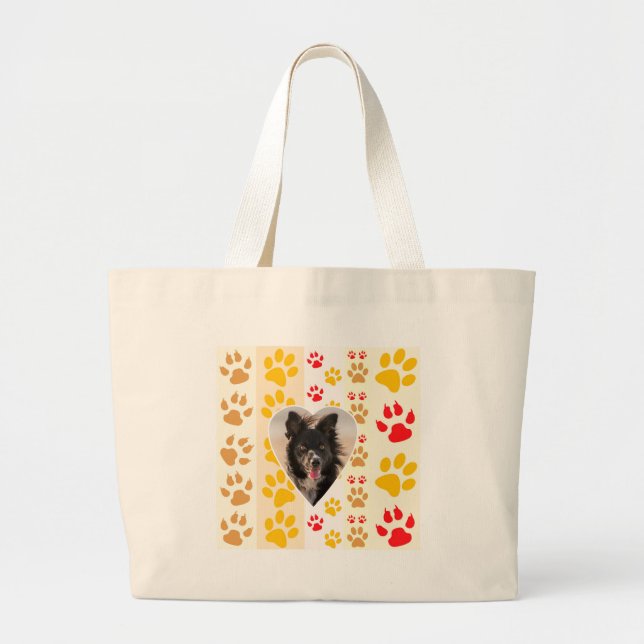 Border Collie Paw Print Liebe Herz Jumbo Stoffbeutel (Vorne)