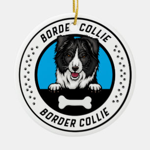 Border Collie Peeking Illustration Abzeichen Keramik Ornament