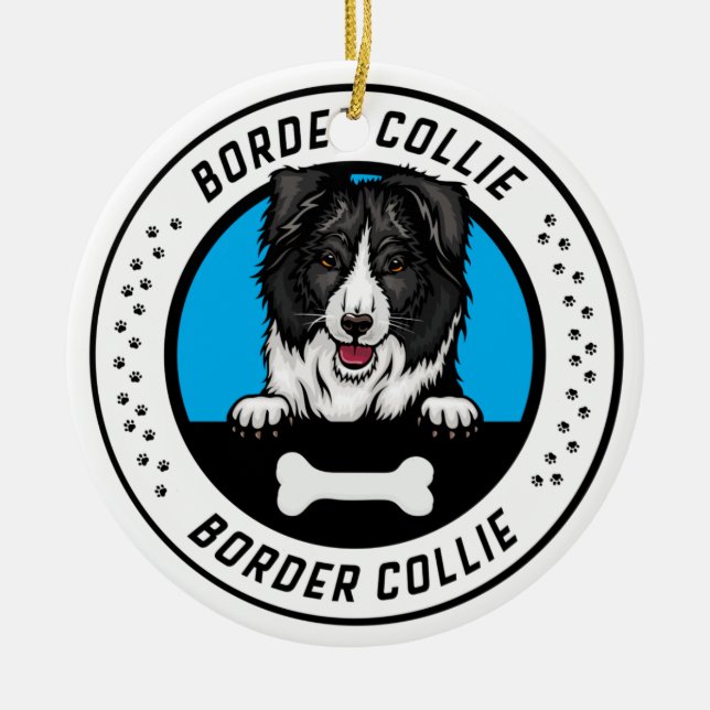 Border Collie Peeking Illustration Abzeichen Keramik Ornament (Vorne)