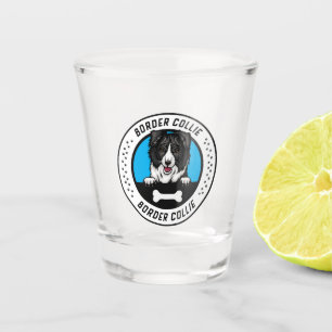 Border Collie Peeking Illustration Abzeichen Schnapsglas
