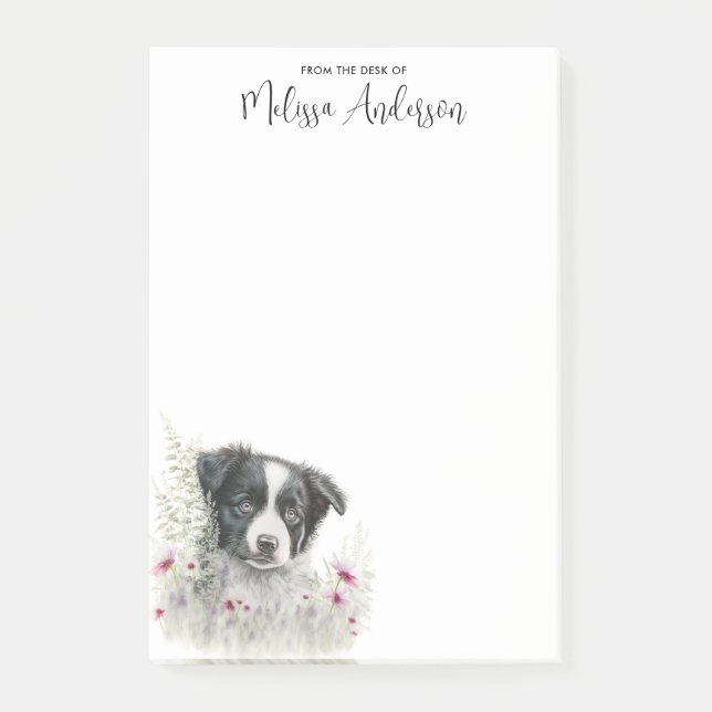 Border Collie Personalisiert Dog Lover Niedlich Pu Post-it Klebezettel (Vorderseite)