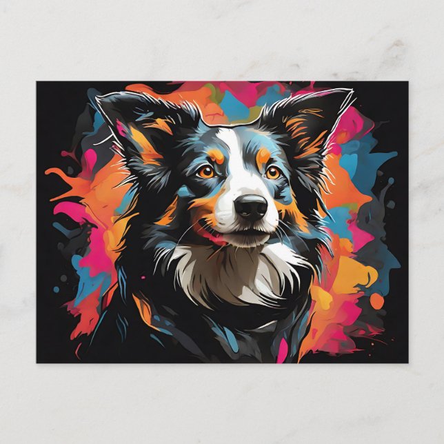 Border Collie Pet Vibrannt Postkarte (Vorderseite)
