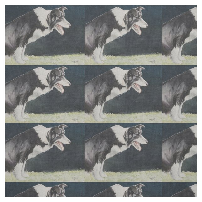 Border-Collie-Profil-Aquarell-Hundekunst-Gewebe Stoff (Muster)