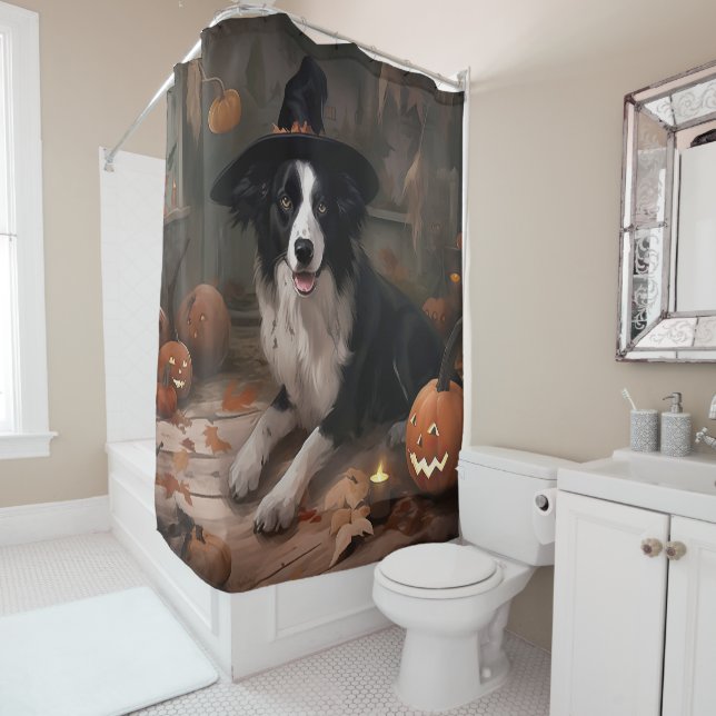Border Collie Pumpkins Halloween Beängstigend Duschvorhang (Beispiel)