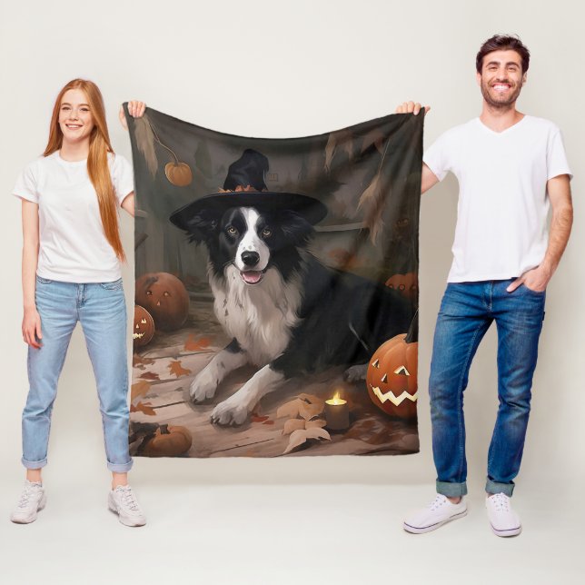 Border Collie Pumpkins Halloween Beängstigend Fleecedecke (Beispiel)