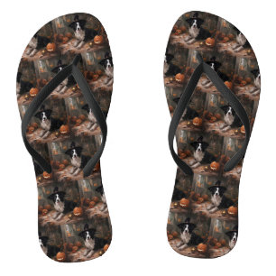 Border Collie Pumpkins Halloween Beängstigend Flip Flops