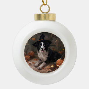 Border Collie Pumpkins Halloween Beängstigend Keramik Kugel-Ornament