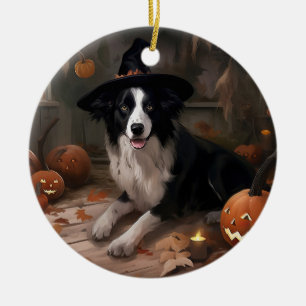 Border Collie Pumpkins Halloween Beängstigend Keramik Ornament