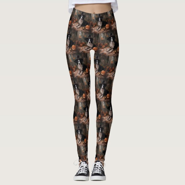 Border Collie Pumpkins Halloween Beängstigend Leggings (Vorderseite)