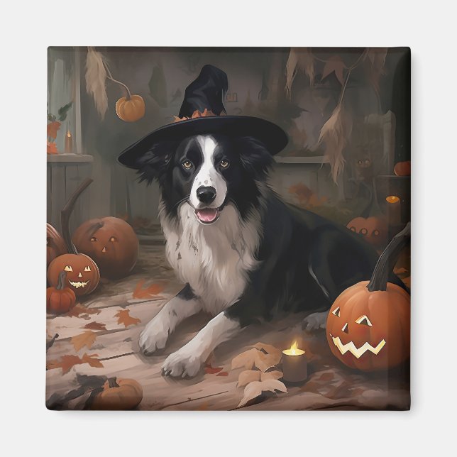 Border Collie Pumpkins Halloween Beängstigend Magnet (Vorne)