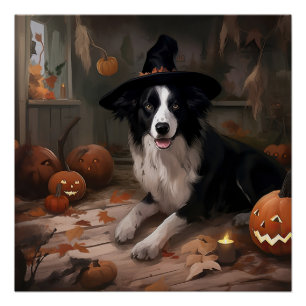 Border Collie Pumpkins Halloween Beängstigend Poster