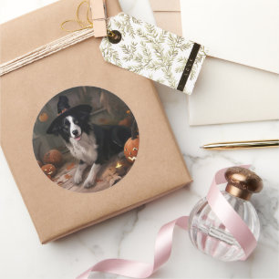 Border Collie Pumpkins Halloween Beängstigend Runder Aufkleber