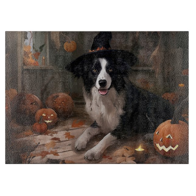 Border Collie Pumpkins Halloween Beängstigend Schneidebrett (Vorderseite)