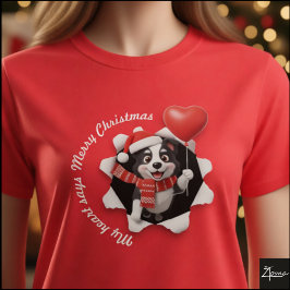 Border Collie Puppy Christmas Heart Scarf T-Shirt