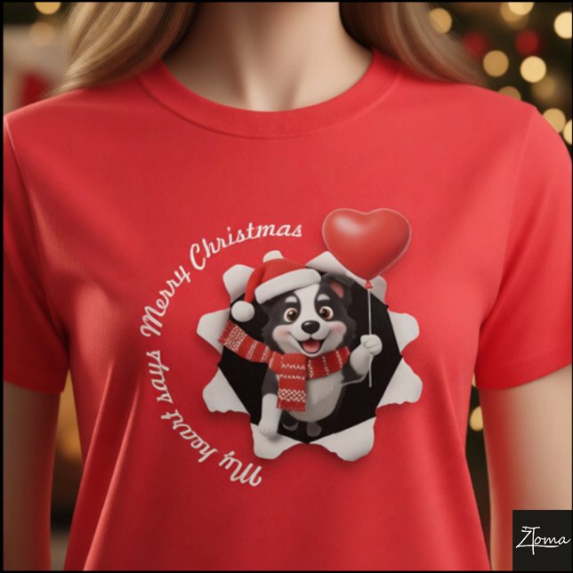 Border Collie Puppy Christmas Heart Scarf T-Shirt (Von Creator hochgeladen)