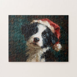 Border Collie Puppy Christmas Portrait Puzzle