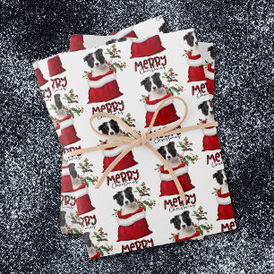 Border Collie Puppy in Holiday Gift Bag Geschenkpapier Set