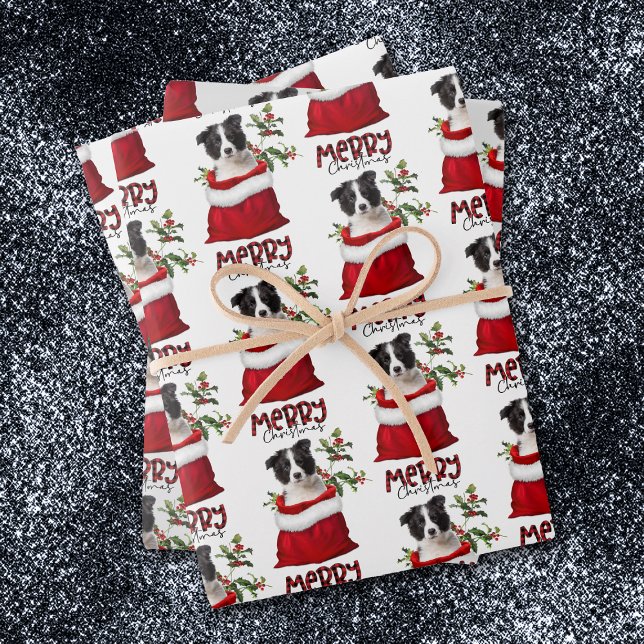 Border Collie Puppy in Holiday Gift Bag Geschenkpapier Set (Von Creator hochgeladen)