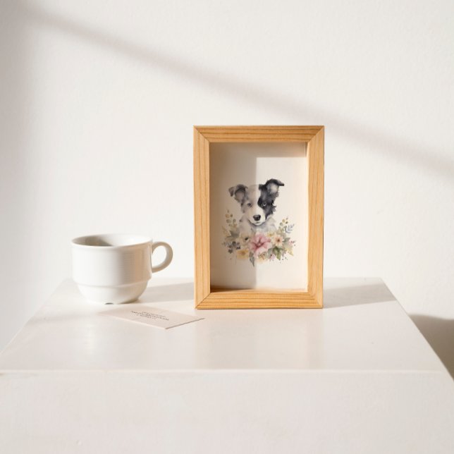 Border Collie Puppy Pet Wasserfarbe Blume Poster (Von Creator hochgeladen)