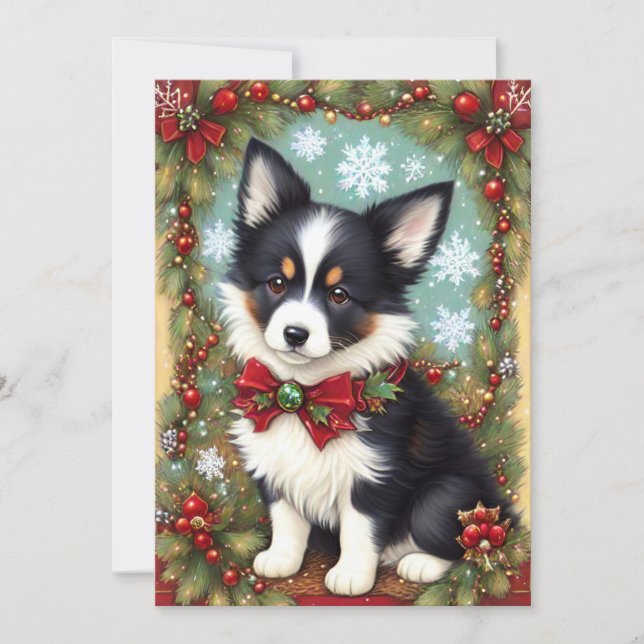 Border Collie Puppy Retro Weihnachten (Vorderseite)