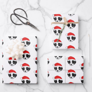 Border Collie Puppy-Weihnachtsmannmütze Geschenkpapier Set