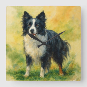 Border Collie Quadratische Wanduhr
