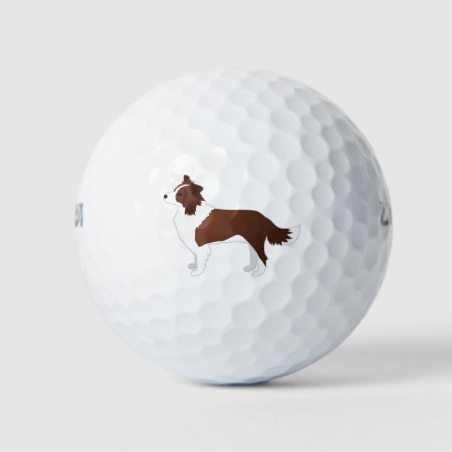Border Collie Red Dog Rasse Side View Silhouette Golfball (Vorderseite)