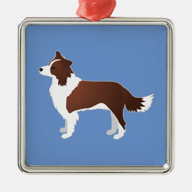 Border Collie Red Dog Rasse Side View Silhouette Ornament Aus Metall (Vorne)
