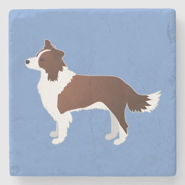 Border Collie Red Dog Rasse Side View Silhouette Steinuntersetzer (Vorderseite)