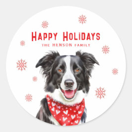 Border Collie Red Heart Bandana Christmas Photo Runder Aufkleber