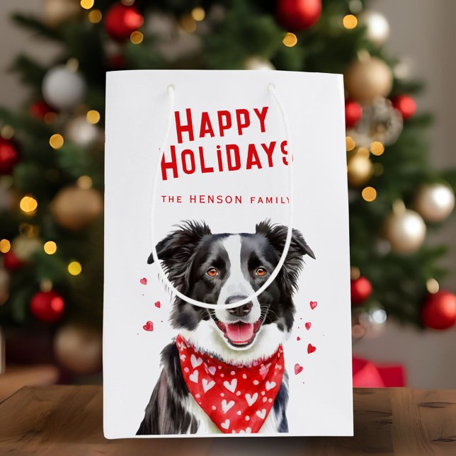 Border Collie Red Heart Bandana Weihnachten Mittlere Geschenktüte (Von Creator hochgeladen)