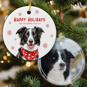 Border Collie Red Heart Bandana Weihnachts-Foto Keramik Ornament