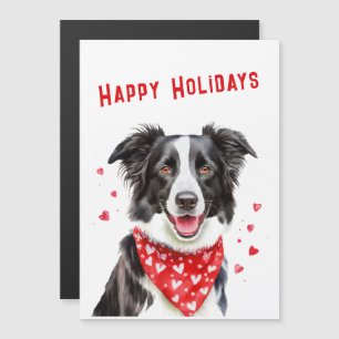 Border Collie Red Heart Bandana Weihnachtskarte Magnetkarte