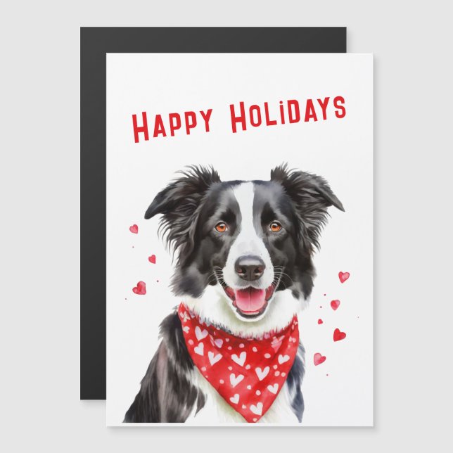 Border Collie Red Heart Bandana Weihnachtskarte Magnetkarte (Vorne/Hinten)